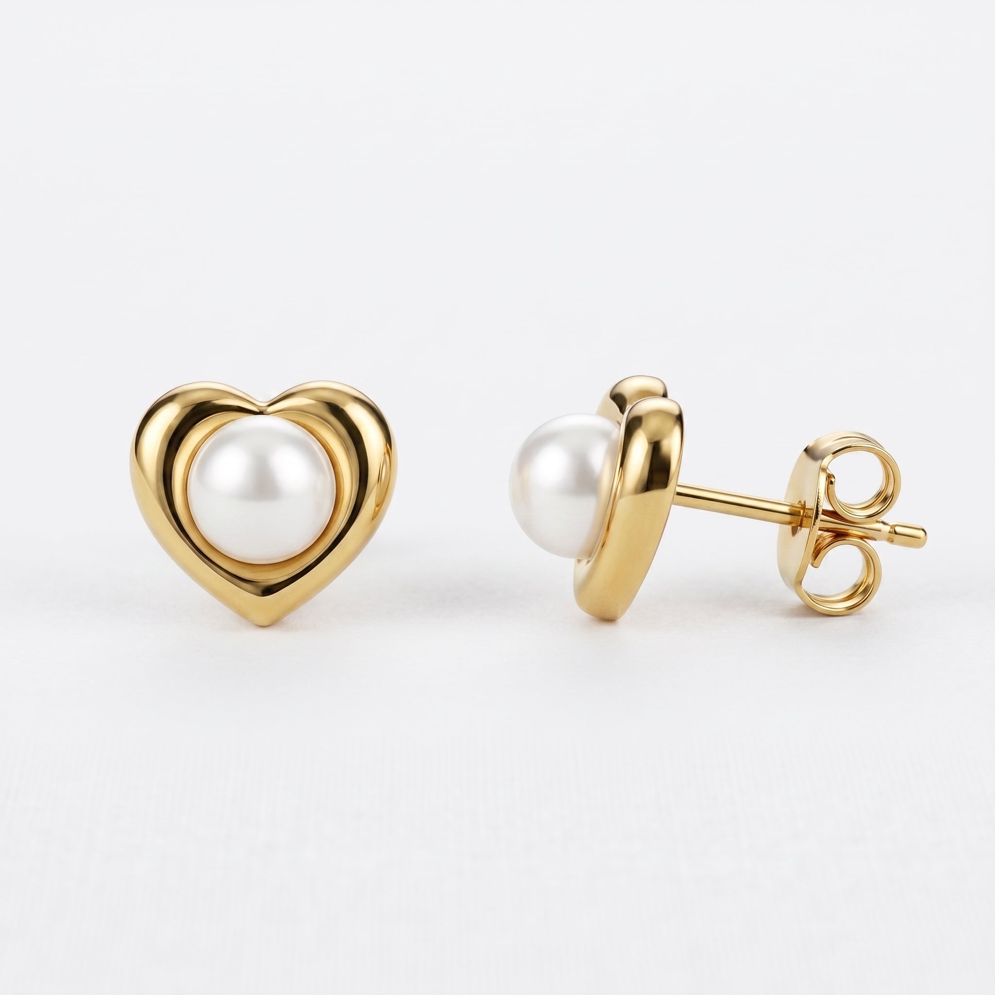 Pearl Heart Stud Earrings