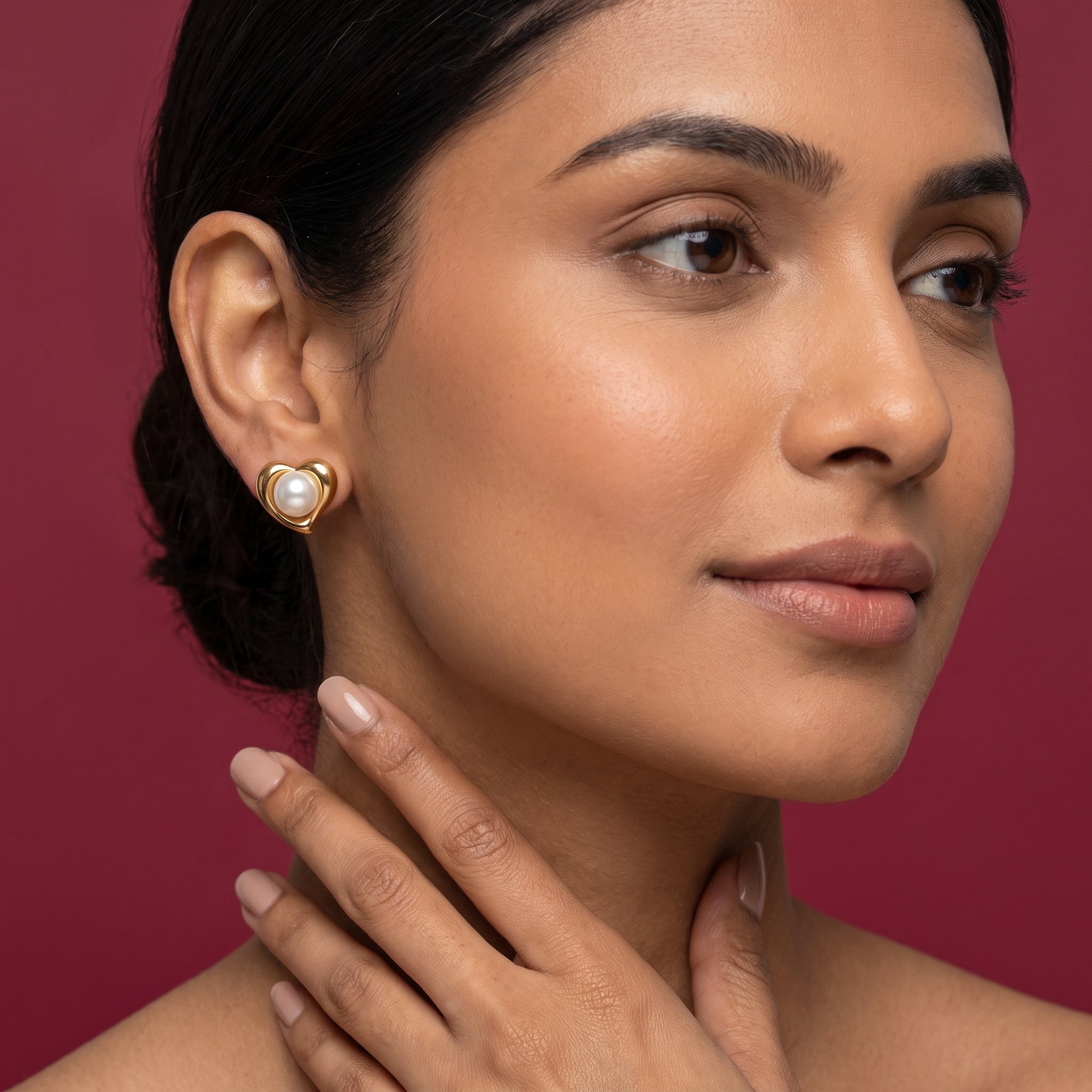 The Heart-Framed Pearl Stud Earrings