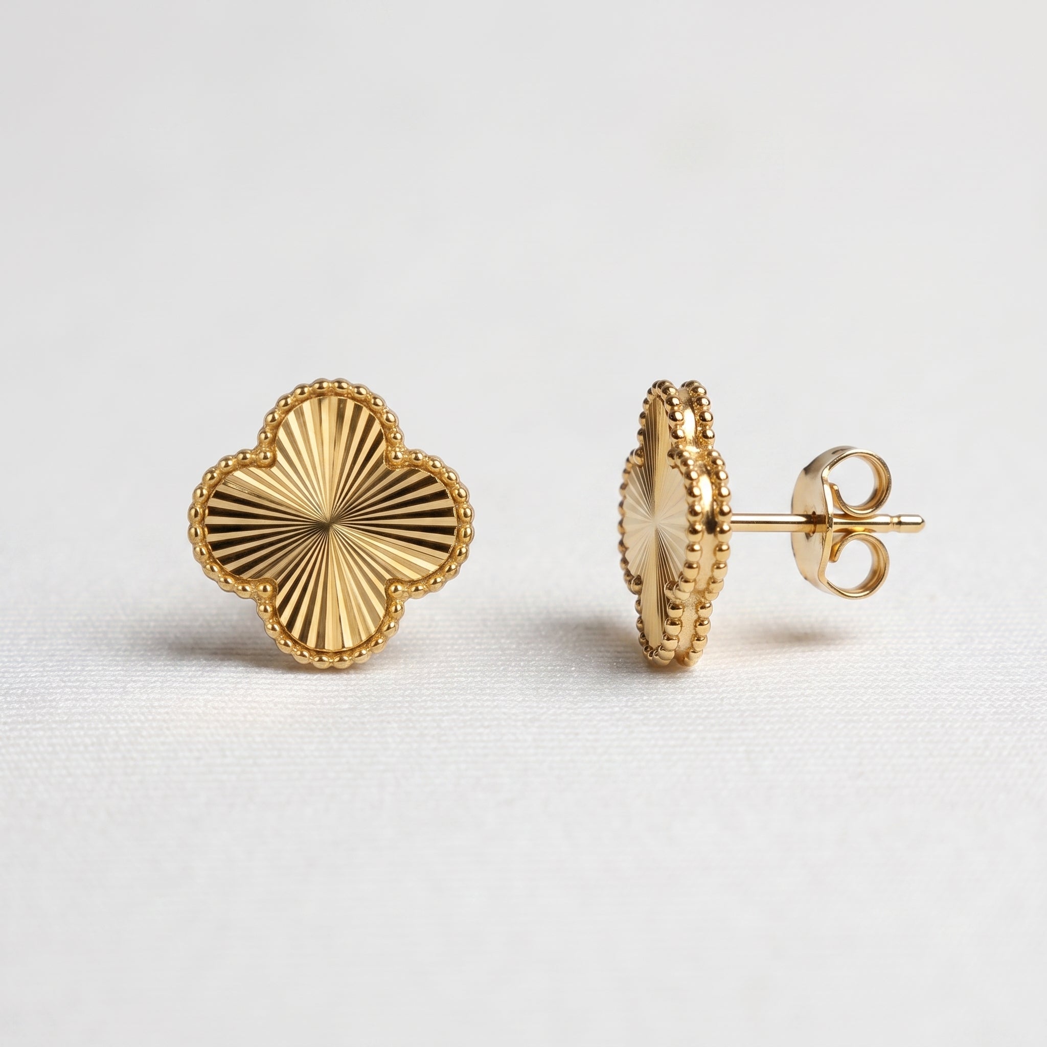 Golden Radiance Clover Earrings