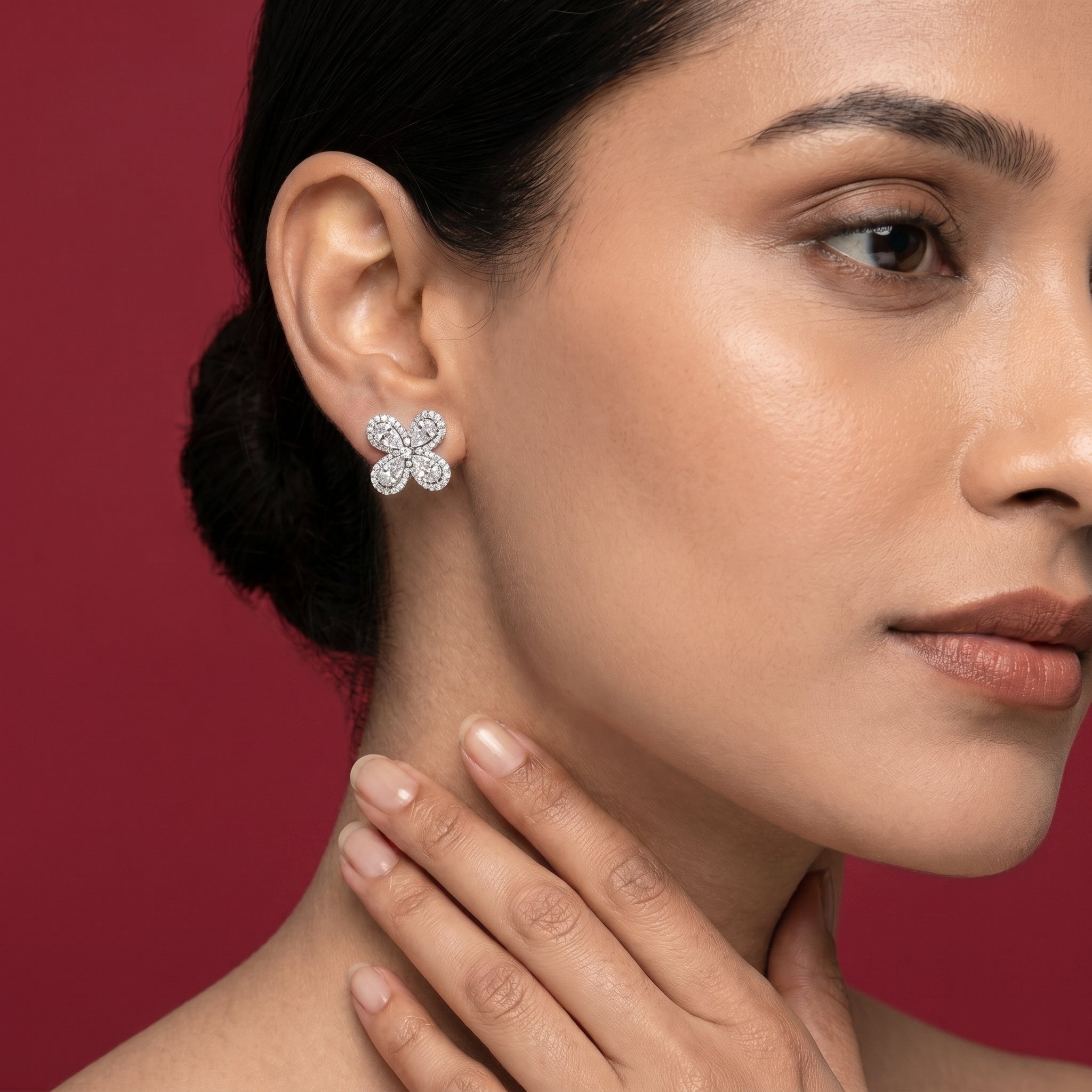 The Pear-Cut Floral Crystal Stud Earrings