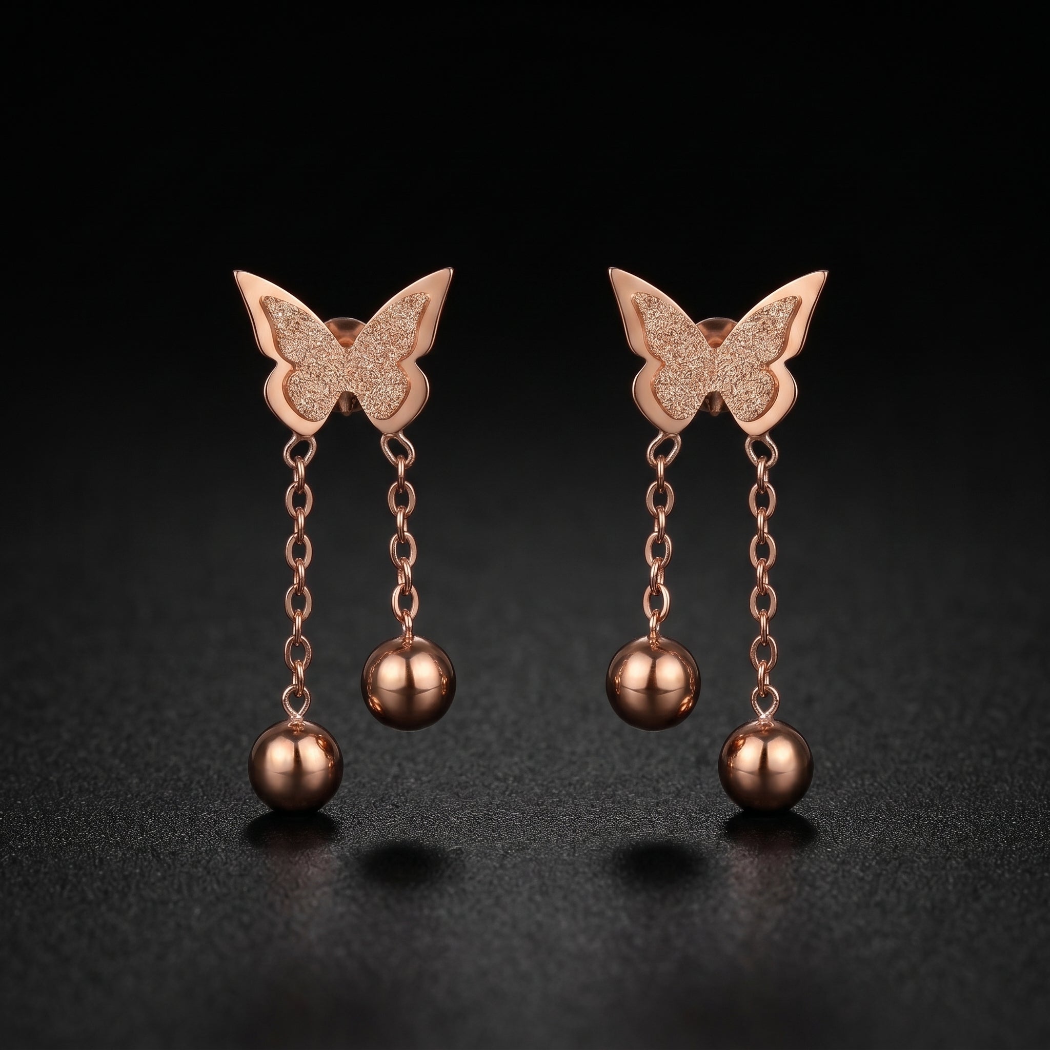 The Rose Gold Butterfly & Chain Drop Earrings