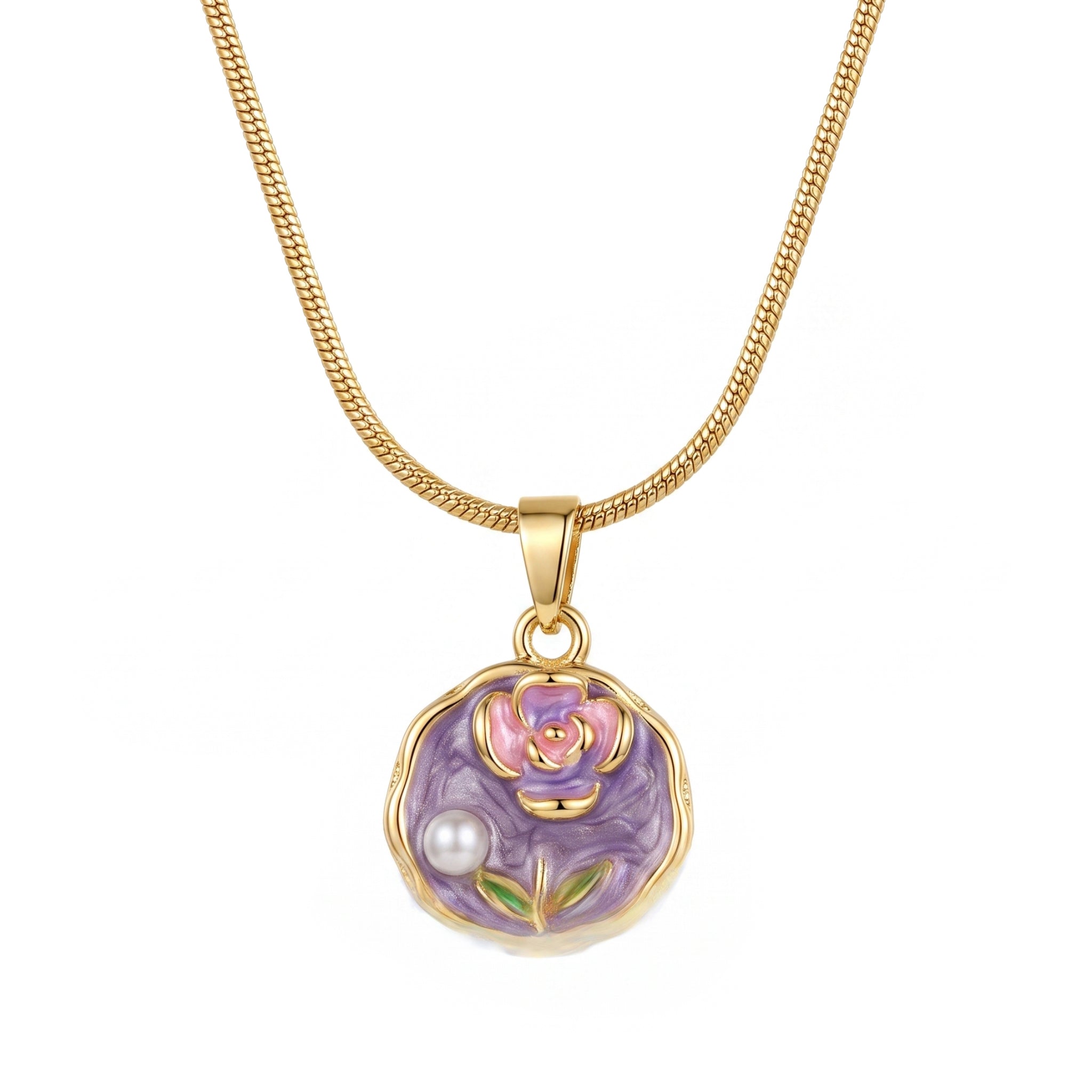 Lavender Bloom Pearl Pendant Necklace