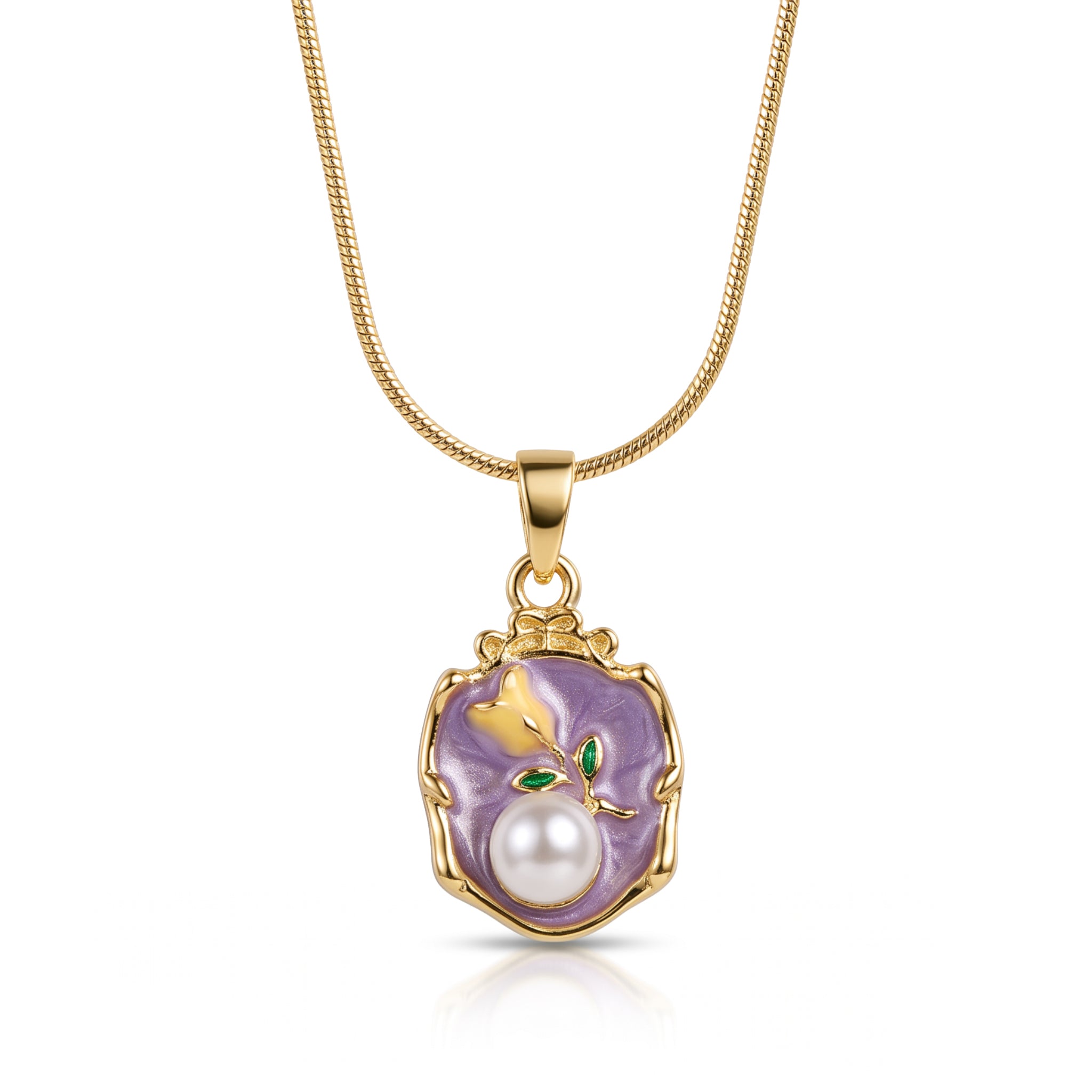 The Violet Bow & Pearl Pendant Necklace