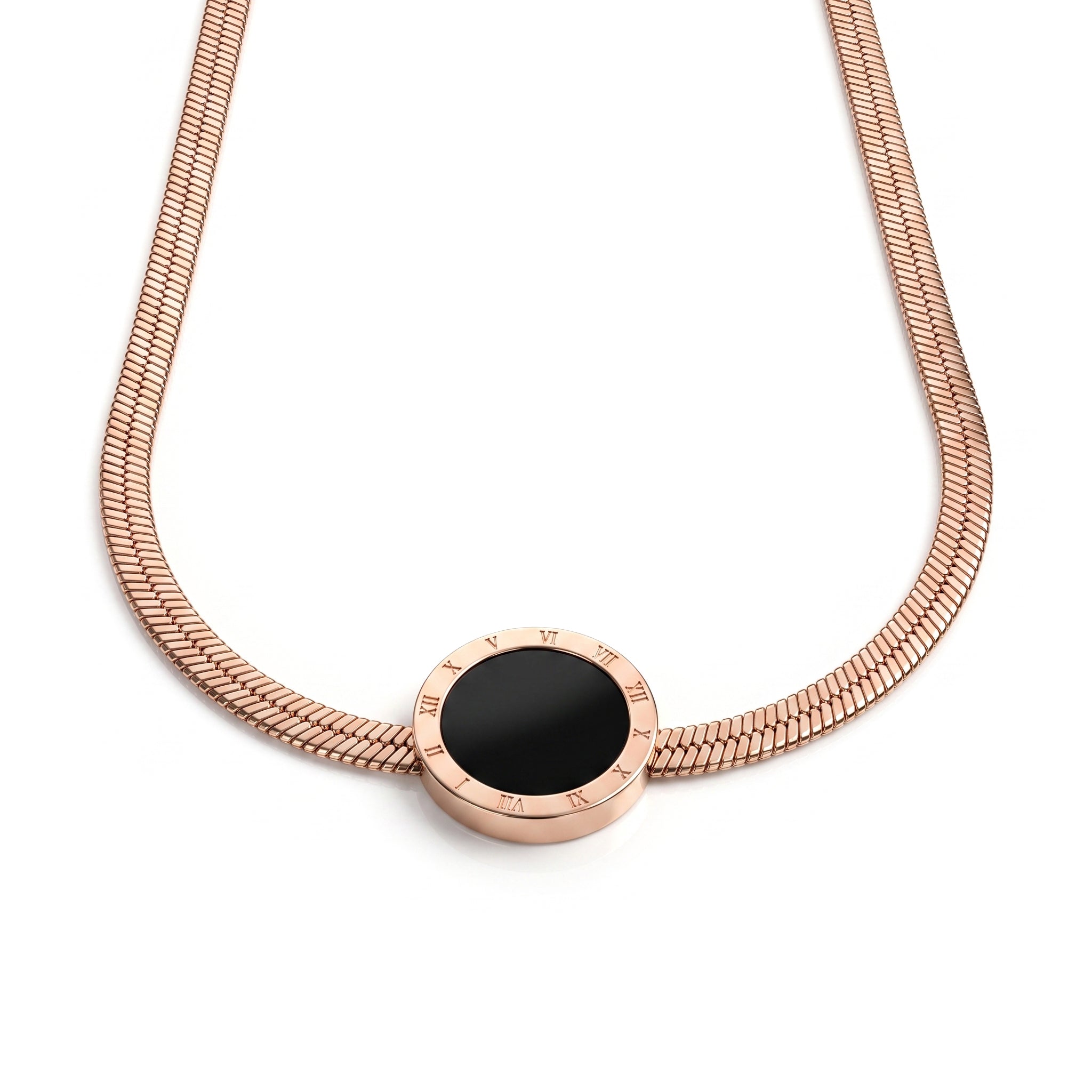 The Roman Numeral Onyx Disc Necklace