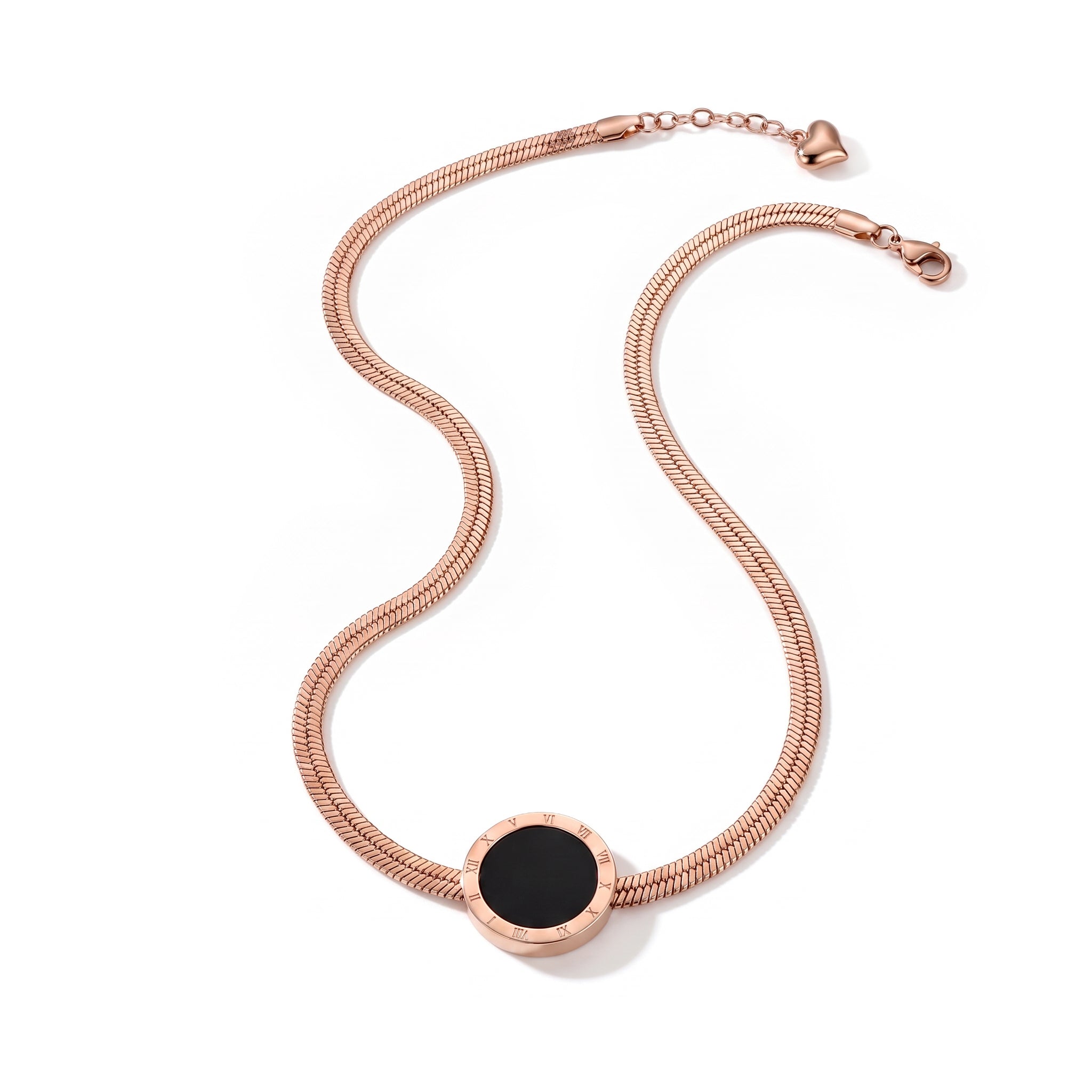 The Roman Numeral Onyx Disc Necklace