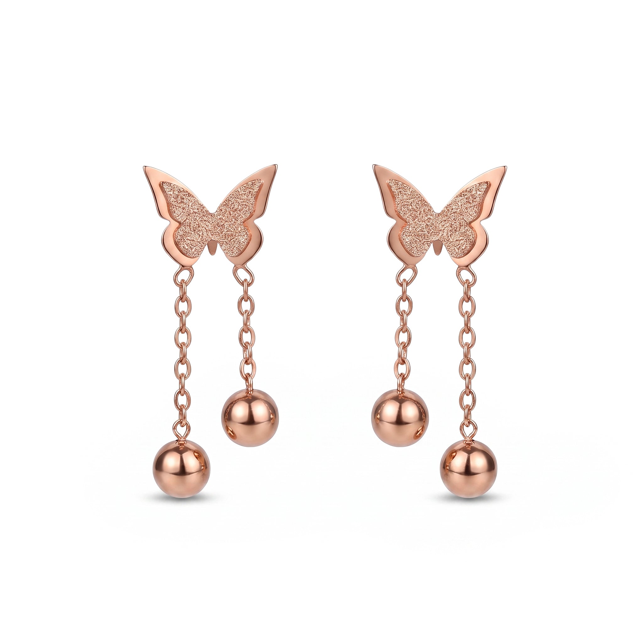 The Rose Gold Butterfly & Chain Drop Earrings