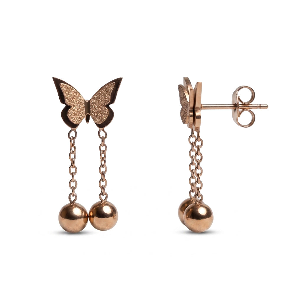 The Rose Gold Butterfly & Chain Drop Earrings