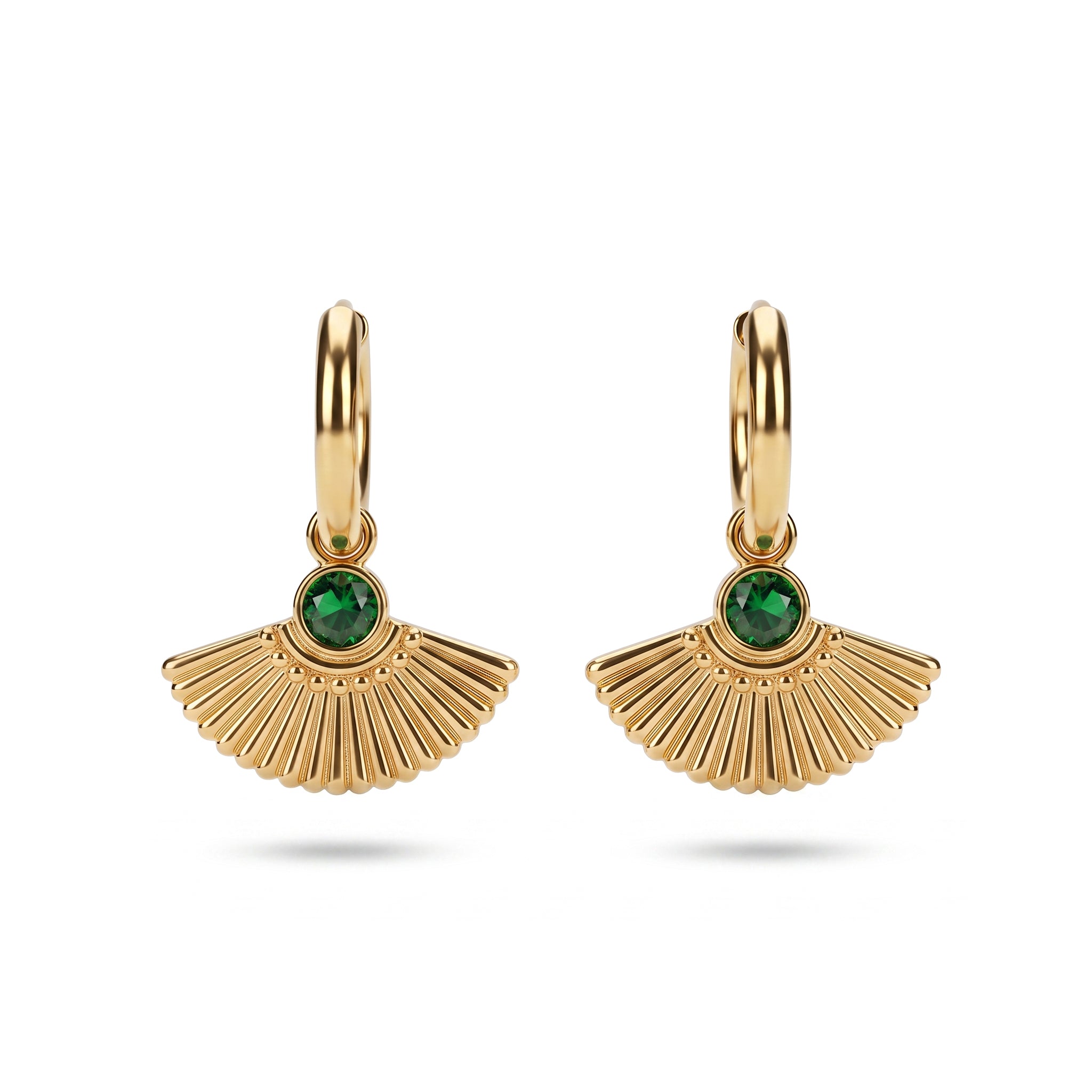 The Art Deco Fan Emerald Drop Hoops