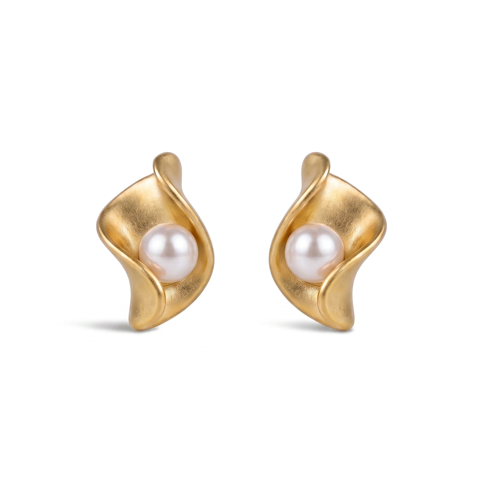 The Matte Gold Sculptural Pearl Studs