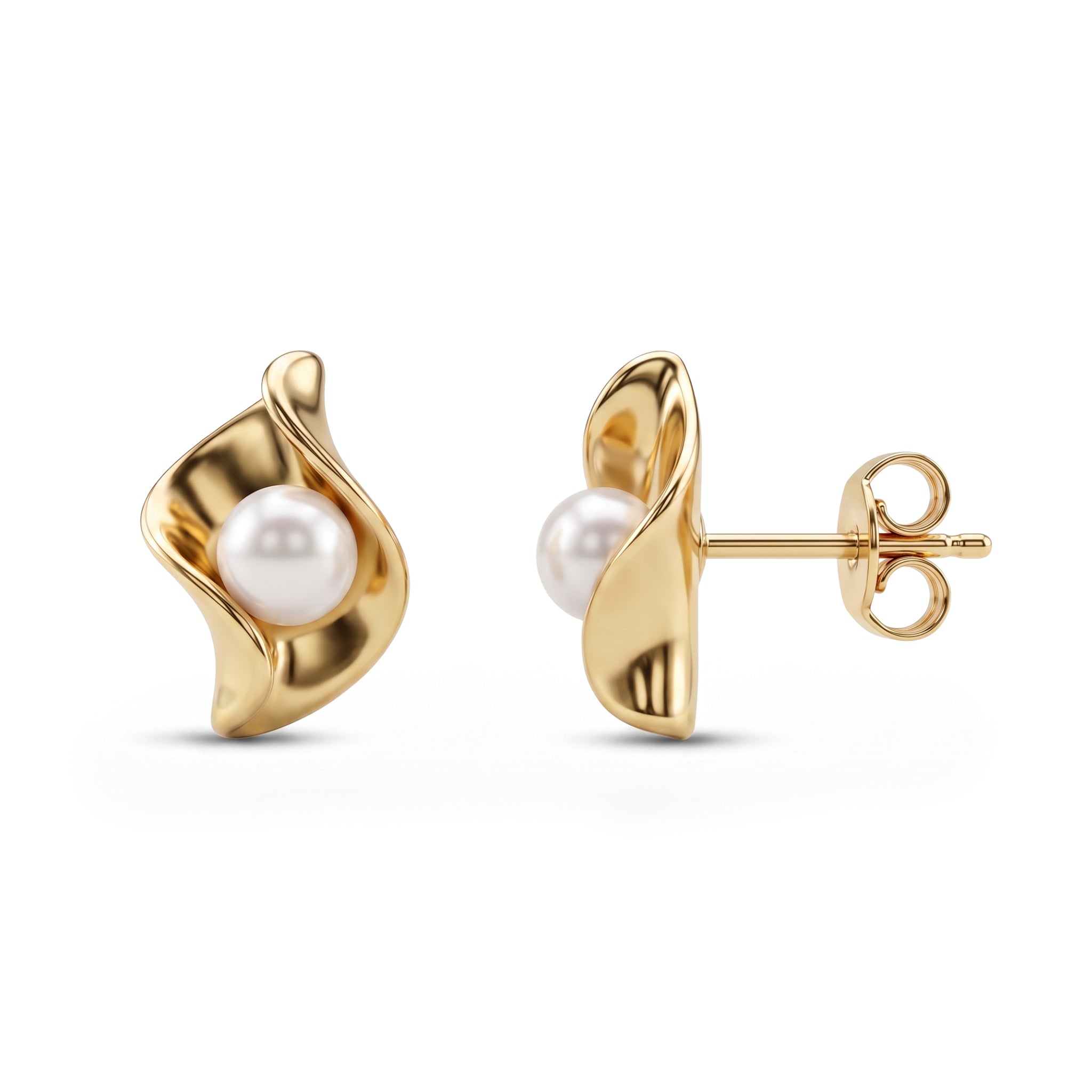 The Matte Gold Sculptural Pearl Studs