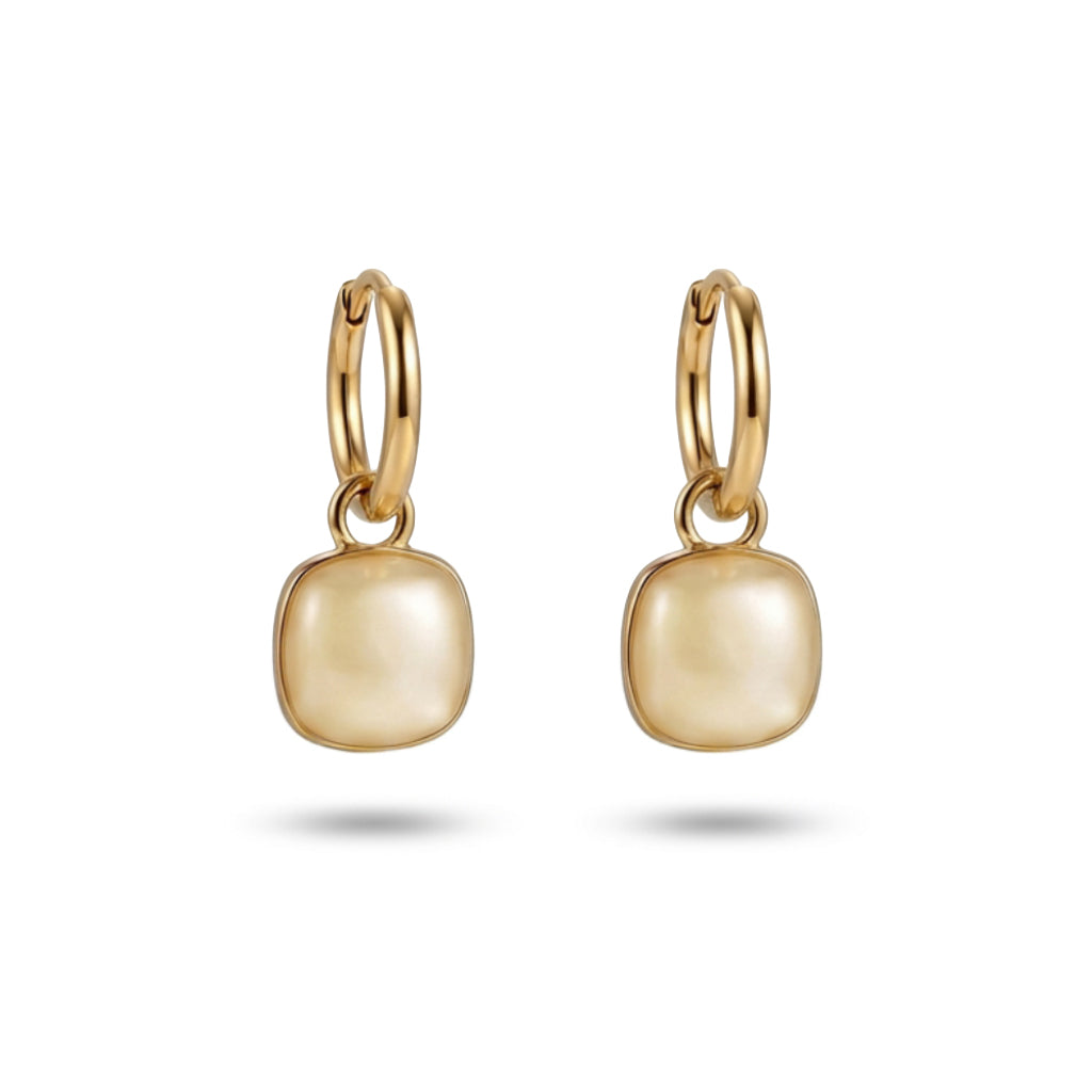 The Square Pearl Drop Hoop Earrings