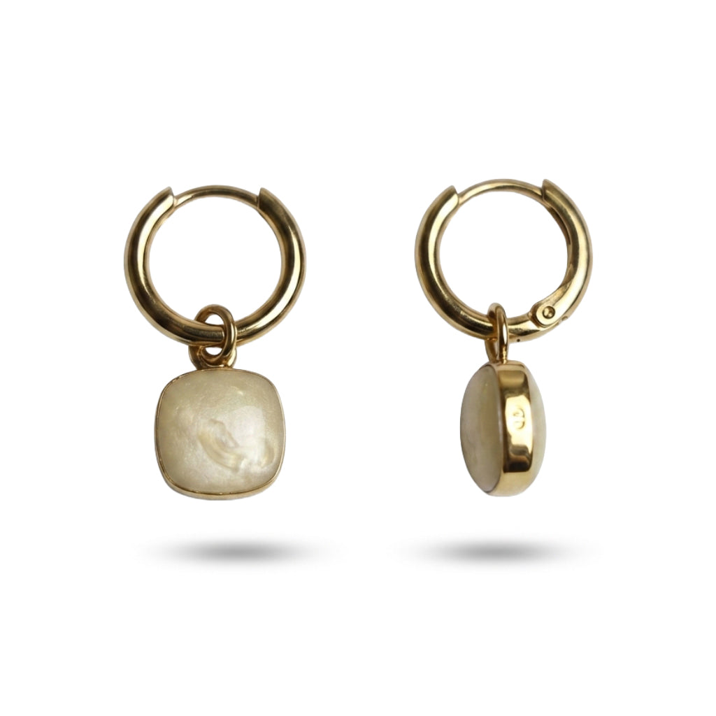 The Square Pearl Drop Hoop Earrings